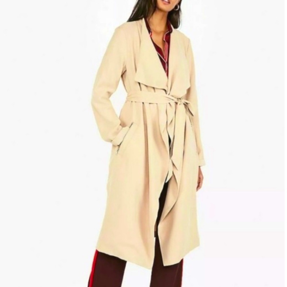 Express | Women’s Khaki/Tan Open Front Belted Trench Coat Oversized Lapel Size S